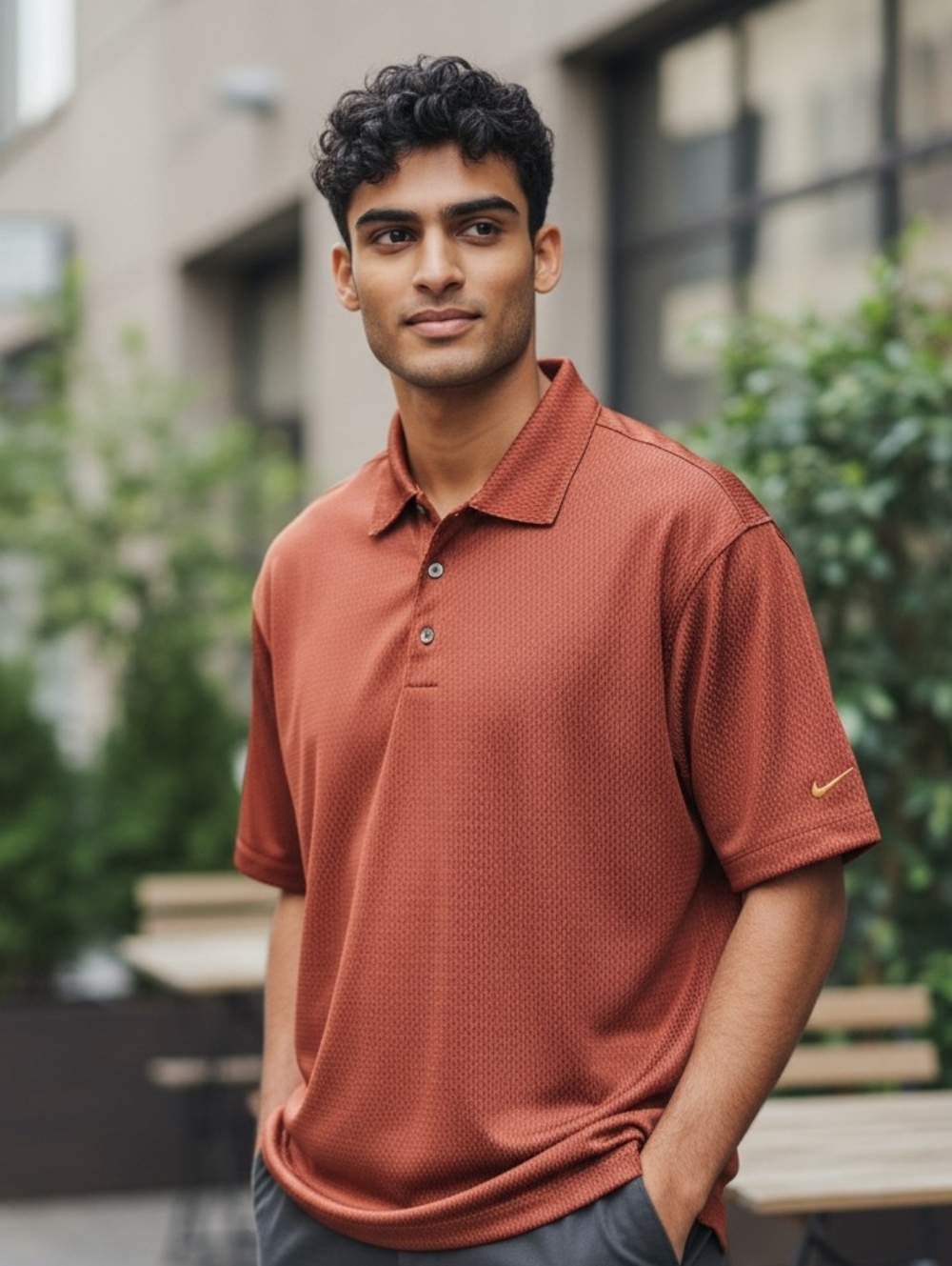 ⛳Nike Golf Men’s Red Polo with Orange Interior Fit Dry Large